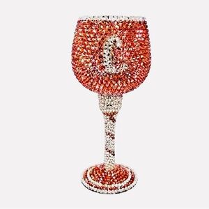 8’ Crystal Champagne Glass Rhinestone Latter C Candle Holder Home Decor - Amber